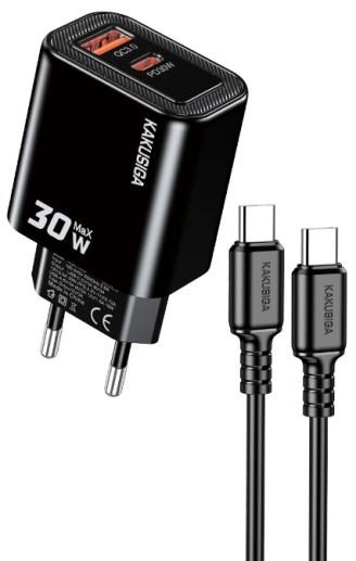 KAKUSIGA KSC-1658 PD30W + QC3.0 Private Model Charger Set (EU) Type-C to Lightning
