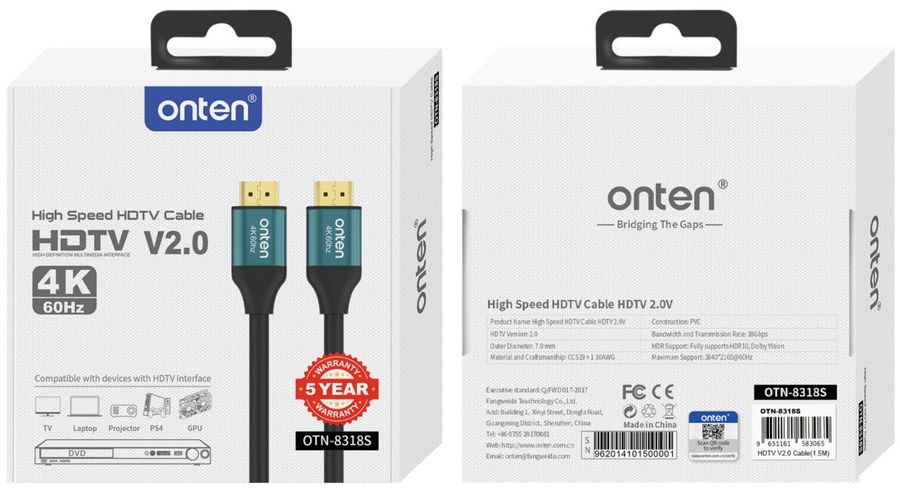 ONTEN OTN-8318S 4K@60hz High Speed HDMI Cable HDMI V2.0