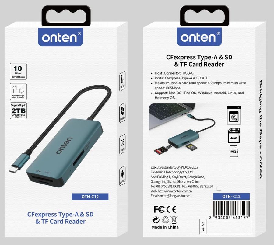 ONTEN OTN-C12 Type-A & SDXC & Micro SDXC Card Reader Support: USB-C Type-A, SD