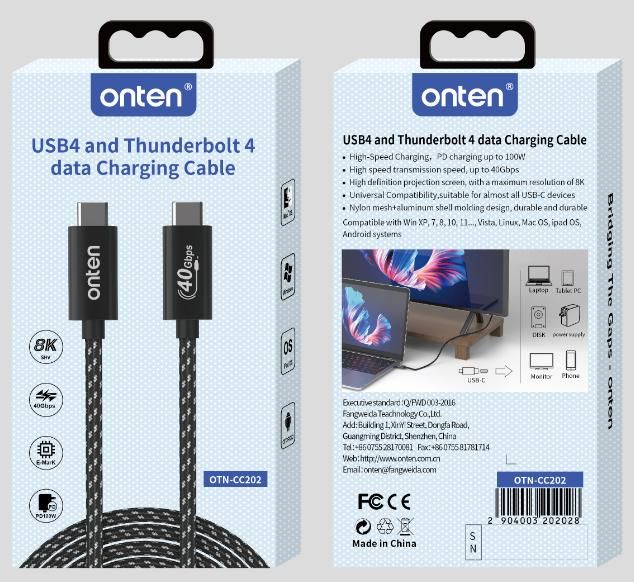 ONTEN OTN-CC202 USB4 and thunderbolt 4 data charging Cable
