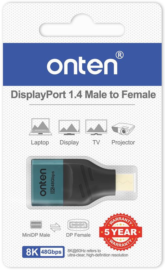 ONTEN OTN-DP83 DP 8k60hz MiniDP Male to DP Female Adapter High Speed DP extension connector DisplayPort V1.4 48Gbps