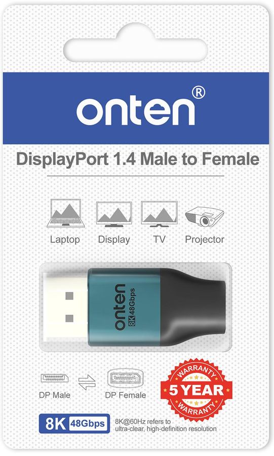 ONTEN OTN-DP85 DP 8k60hz DP Male to MiniDP Female Adapter High Speed DP extension connector DisplayPort V1.4 48Gbps DP