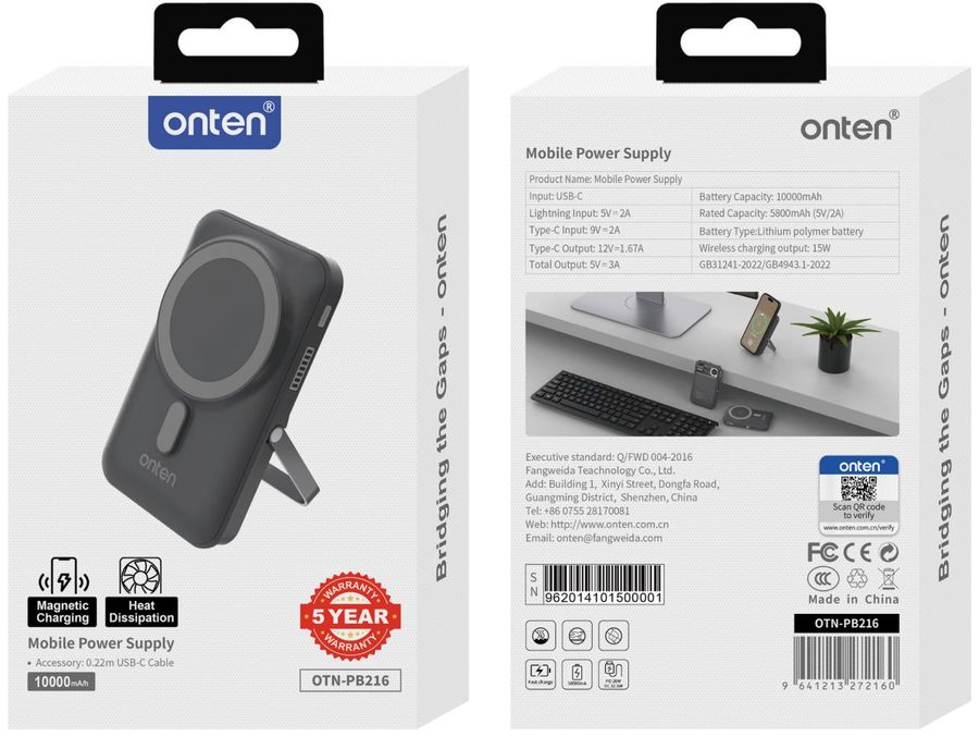 ONTEN OTN-PB216 Power Bank with Wireless Charging
