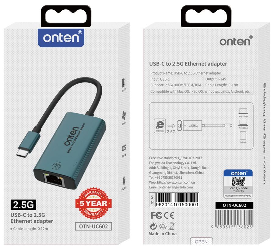 ONTEN OTN-UC602 )/Type-C to 2.5G Ethernet adapter