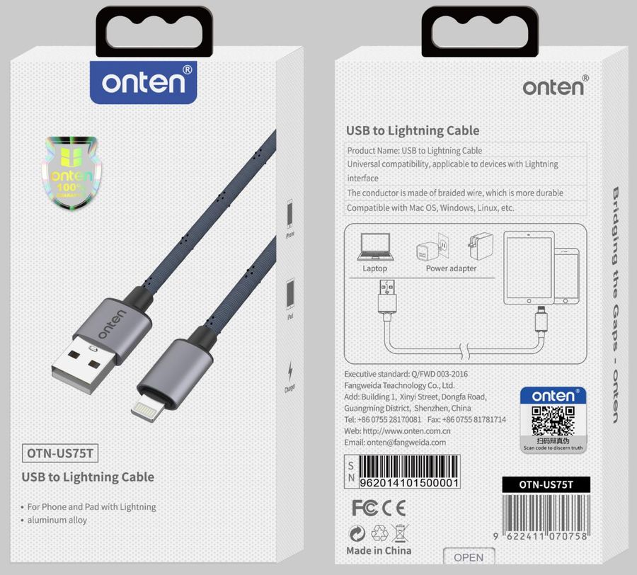 ONTEN OTN-US75T USB-A to Lightning cable