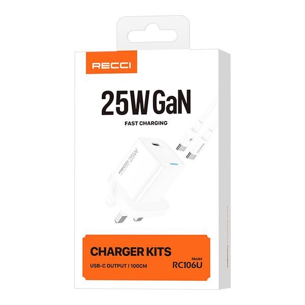 RECCI RC106U 25W GAN fast charger set UK PLUG