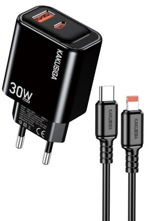 KAKUSIGA KSC-1668 PD30W + QC3.0 Private Model Charger Set (EU) Type-C to Lightning